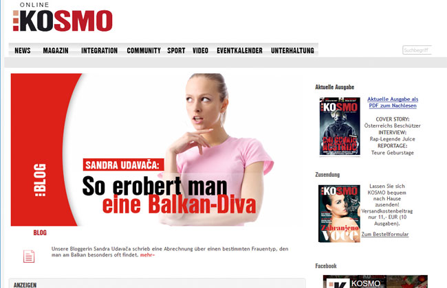 Ein Screenshot aus alten Tagen: So sah www.kosmo.at vor der Umgestaltung 2014 aus.