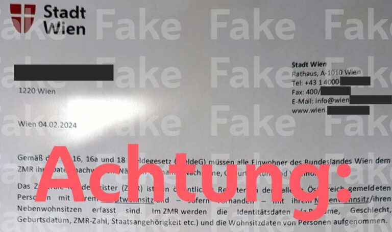 Betrügerische Briefe im Namen der Stadt Wien im Umlauf