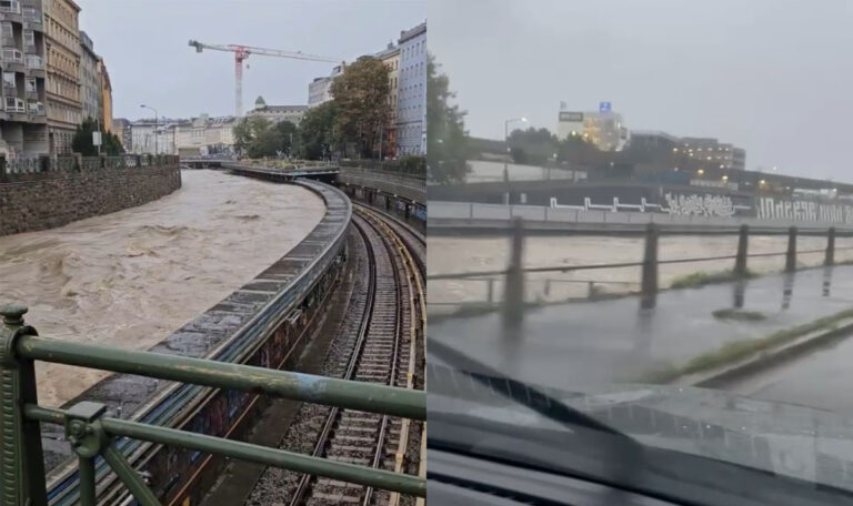 Wienfluss über die Ufer getreten – Hält die Mauer zur U-Bahn? (VIDEOS)