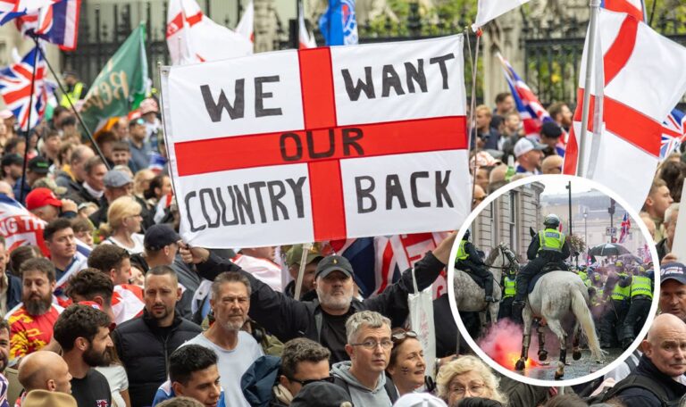 Demo gegen Migration: 110.000 marschierten in London – Polizisten attackiert (VIDEOS)