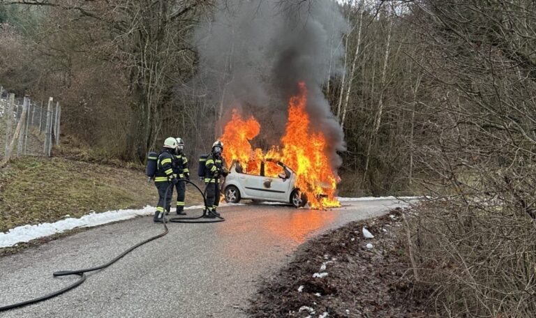 Inferno auf Bergstraße: Auto geht während der Fahrt in Flammen auf (FOTOS)