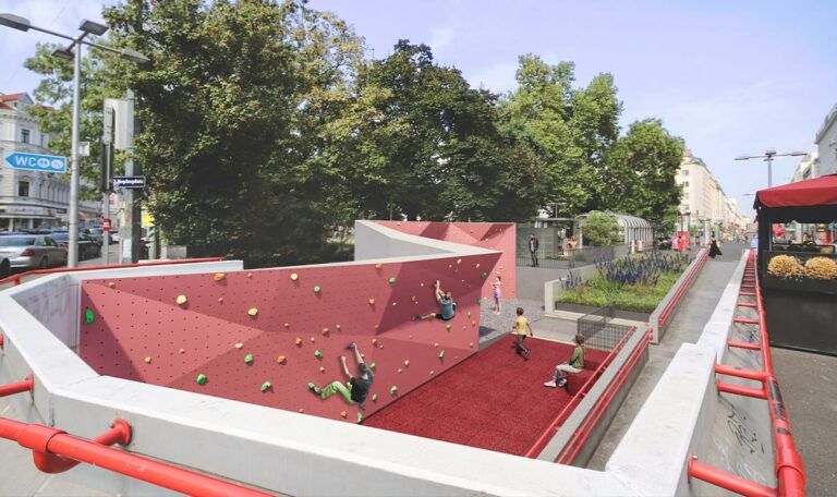 50-Meter-Kletterwand mitten auf der Favoritenstraße