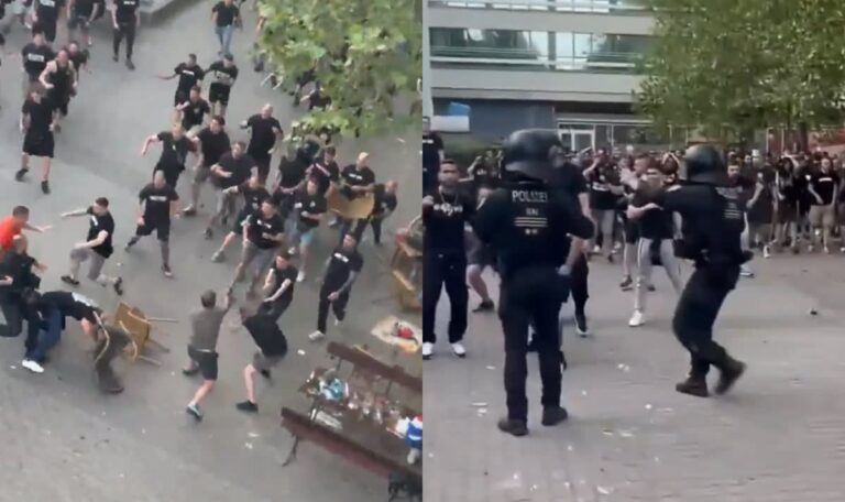 Stühle und Besteck als Wurfgeschosse – Hooligan-Schlacht vor Finale (VIDEO)