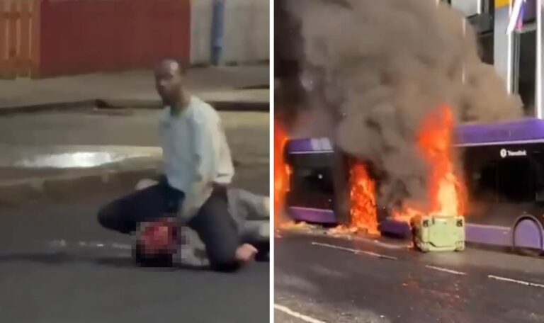 Nach Messer-Attacke: Hunderte Maskierte jagen Migranten und legen Brände (VIDEOS)