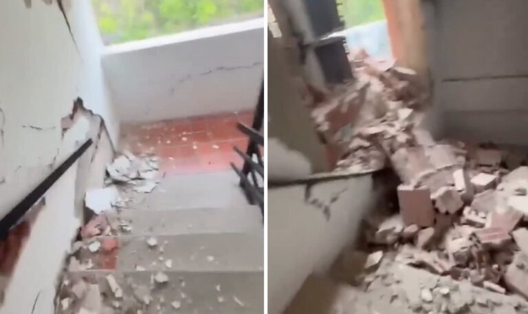 Trümmer, Staub, Panik: Mann filmt Flucht durch einstürzendes Stiegenhaus (VIDEO)