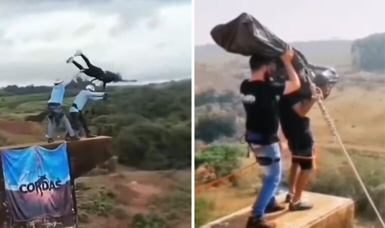 Makabres Video vor Bungee-Unfall: Person in Leichensack in die Tiefe geworfen